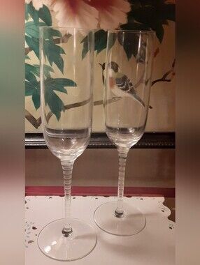 KATE SPADE Champagne Glasses Set Librarian Striped Stems By LENOX 9"